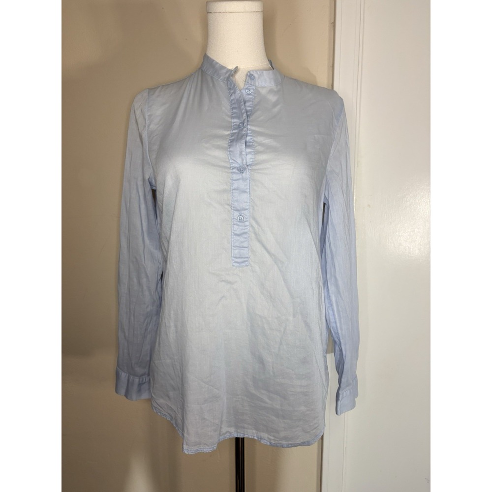 H&M women's size 4 shirt light blue LS Half Button Down Lightweight 100% Cotton